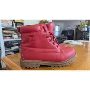 FILA Red‎ Leather Ankle Boots Work Construction Lug Sole Lace Up Mens 6.5
